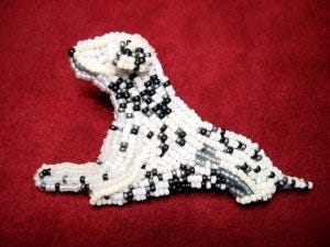 beaded Dalmatian dog wearable fine art pin bead embroidery beadwork beaded Dalmatian dog wearable fine art pin bead embroidery beadwork