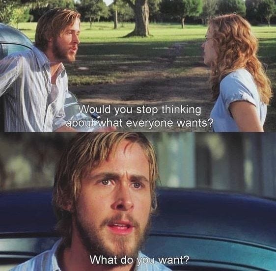 This may contain: a man and woman standing in front of a car with the caption, would you stop thinking about what everyone wants? This may contain: a man and woman standing in front of a car with the caption, would you stop thinking about what everyone wants?