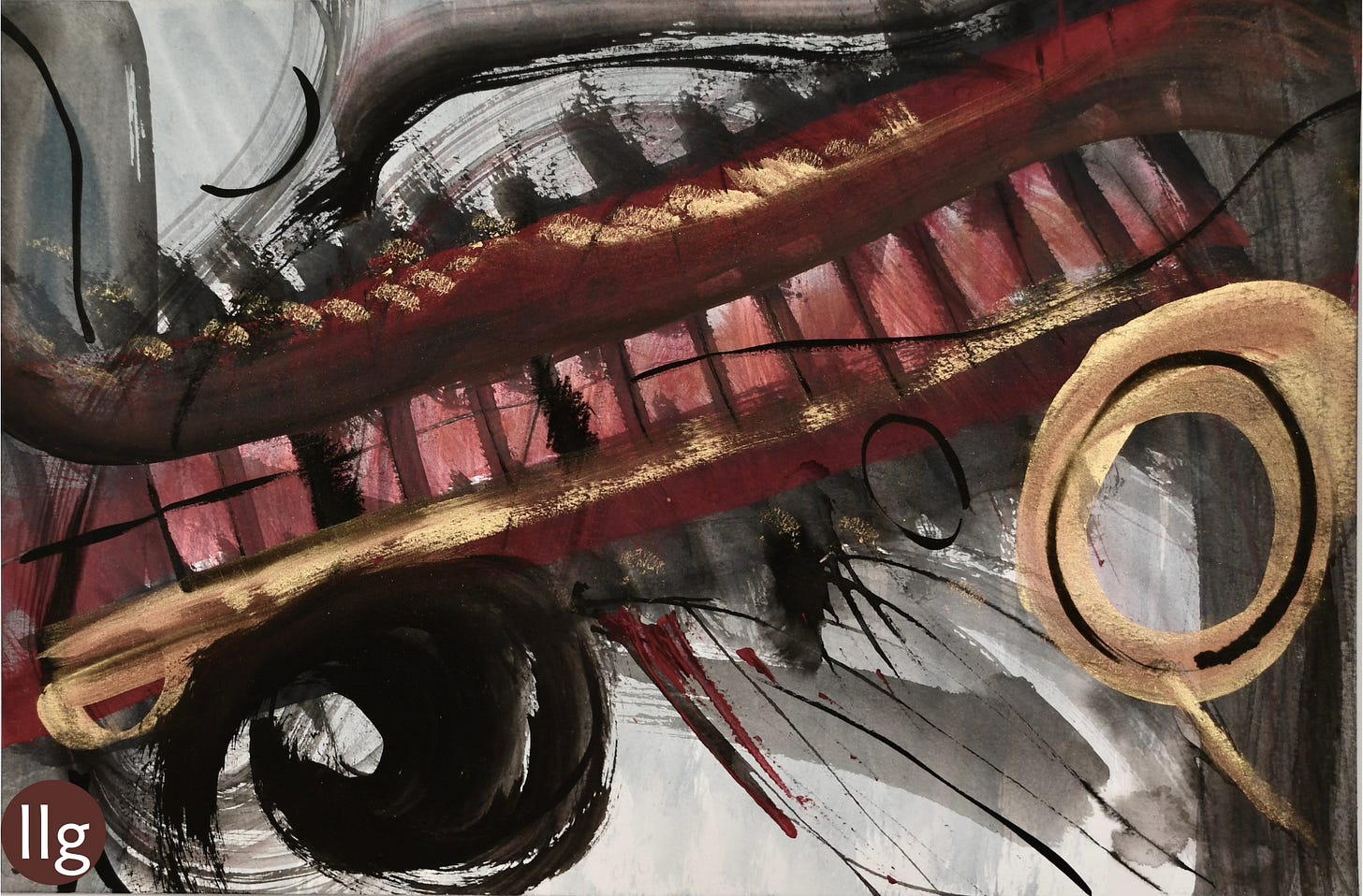 abstract painting of a bridge