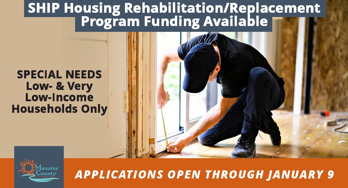 SHIP Housing Rehabilitation and Replacement Funding Available to Manatee County Homeowners