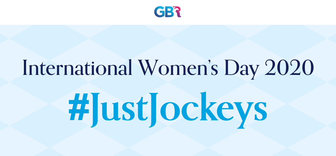 Great British Racing Just Jockeys campaign poster with slogan "Racing has no gender, it’s your skill and talent that counts" from 2020