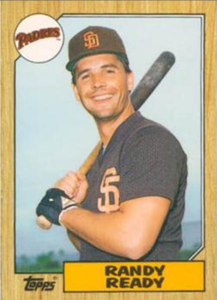 Randy Ready baseball card image showing his 200-watt smile. Randy Ready baseball card image showing his 200-watt smile.