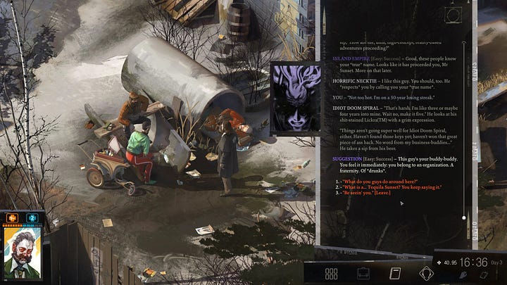 Screenshot from Disco Elysium showcasing locations in Martinaise