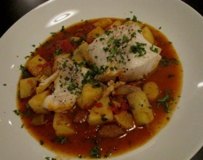 cod & chorizo stew with mandarin oranges