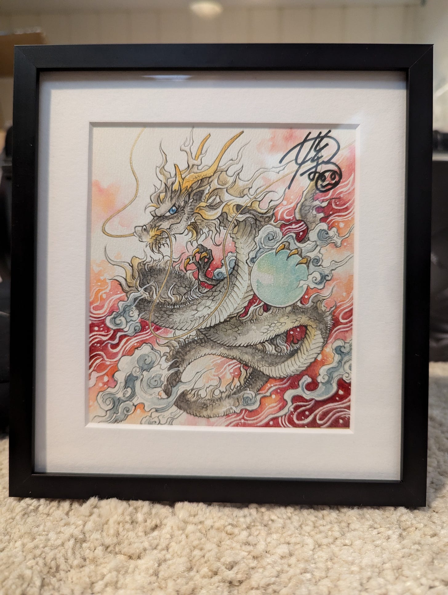 Emory's original watercolor shikishi, featuring a dragon