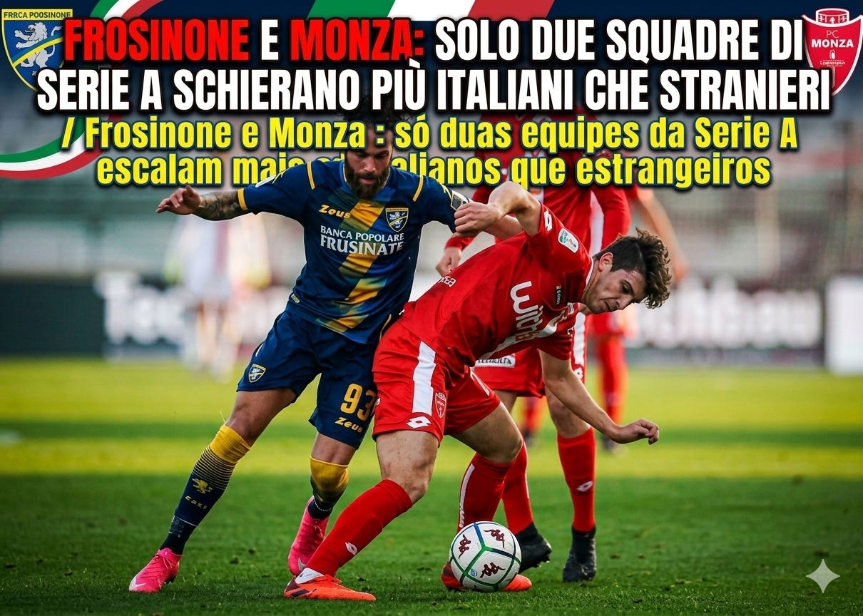 Frosinone e Monza: solo due squadre di Serie A schierano più italiani che stranieri / Frosinone e Monza: só duas equipes da Serie A escalam mais italianos que estrangeiros