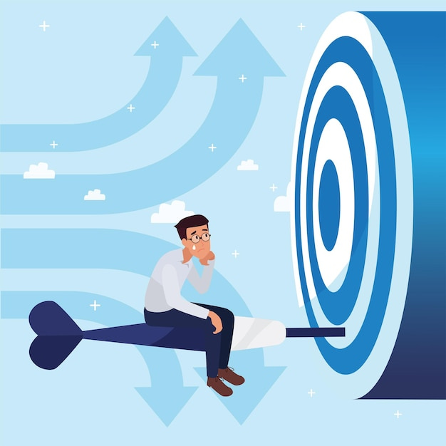 Free vector sad   corporate man done his job as vison & mission and celebrating, leadership success and career progress concept, flat   illustration