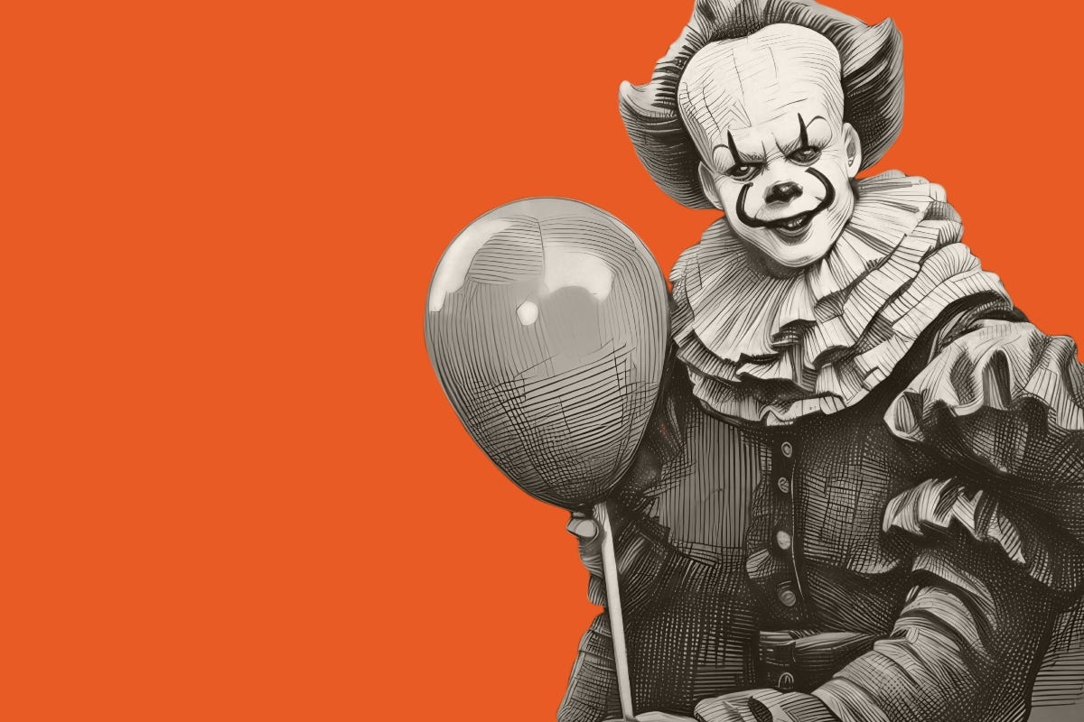 Scary clown on an orange background Scary clown on an orange background