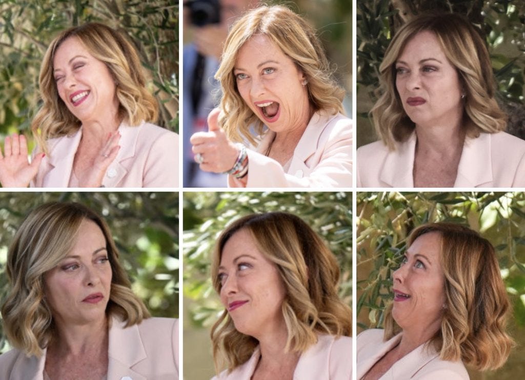 Faccette show di Giorgia Meloni: le smorfie al G7 davanti ai grandi della Terra