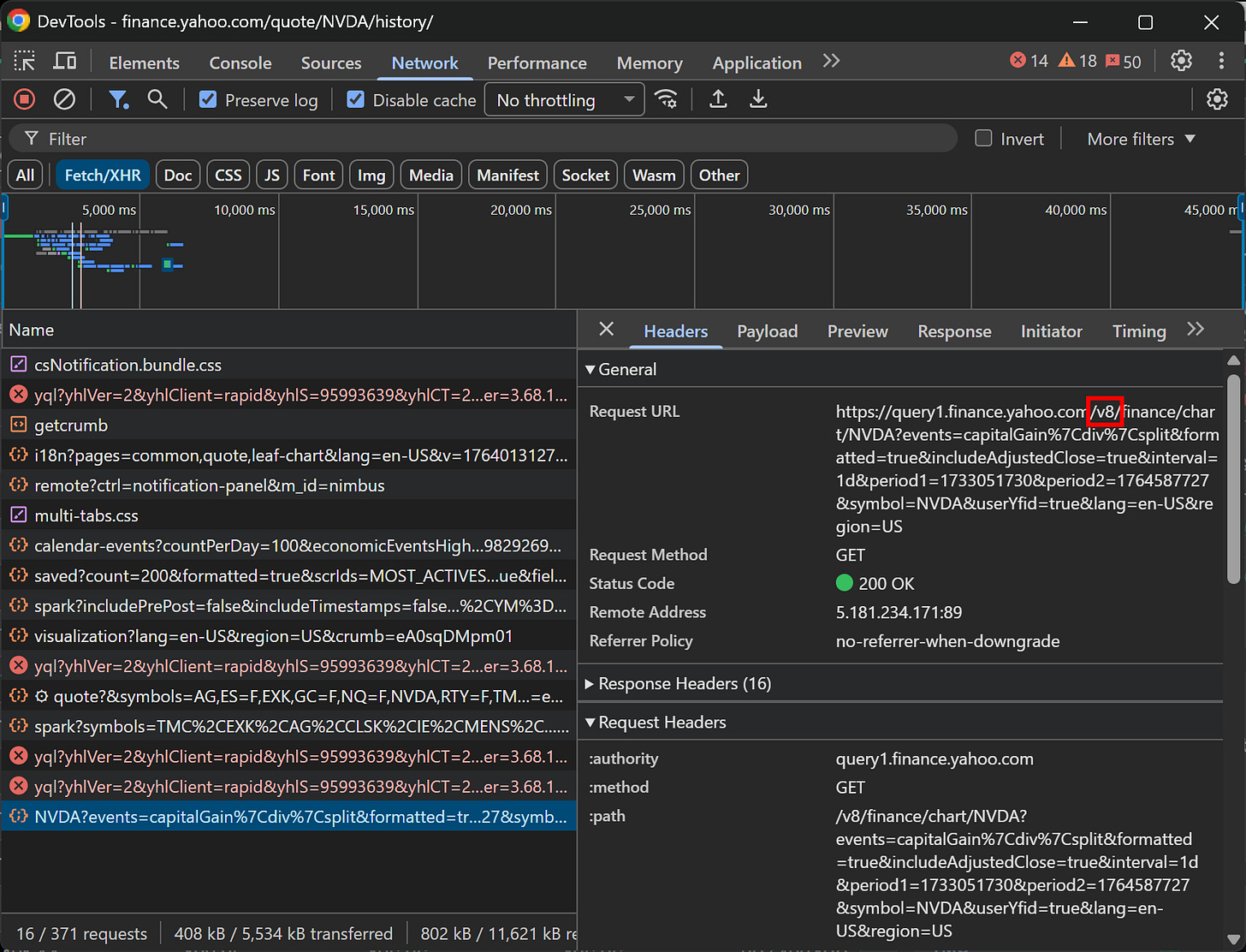 Note the “v8” version on the API endpoint