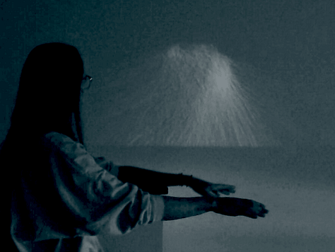 Animated GIFS documenting the projection and the interaction. Subject is moving and the projection responds as described. 