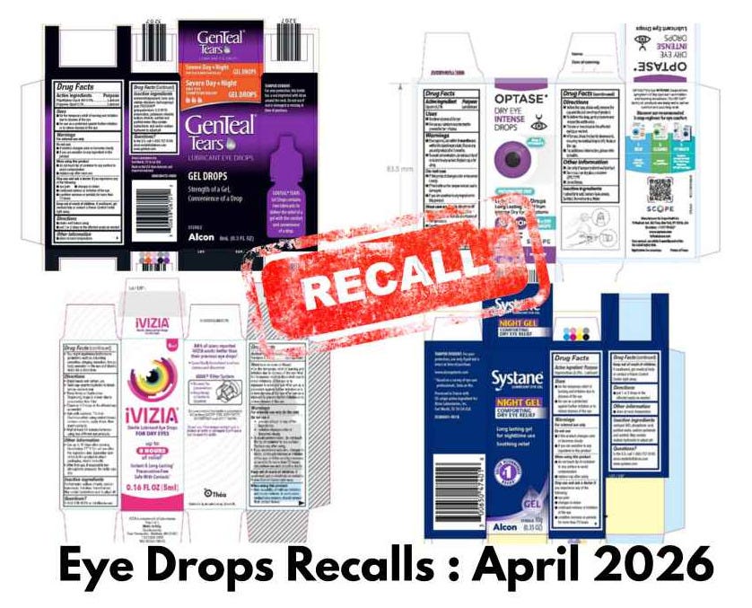 Optase GenTeal, IVIZIA, Alcon Eye Drops Recalls in April 2026