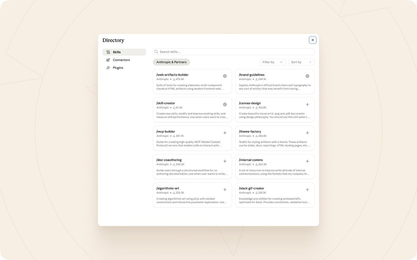 Skills page in Claude