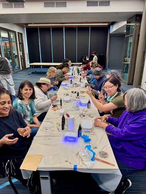 images show a uv resin class in Cupertino Library