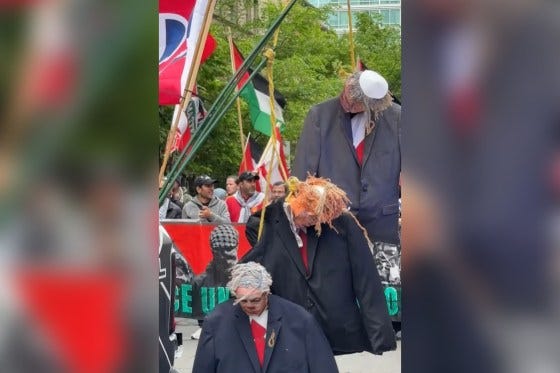 Mock hanging appears to show effigies depicting U.S. President Donald Trump, Israeli Prime Minister Benjamin Netanyahu and Israeli National Security Minister Itamar Ben-Gvir.
