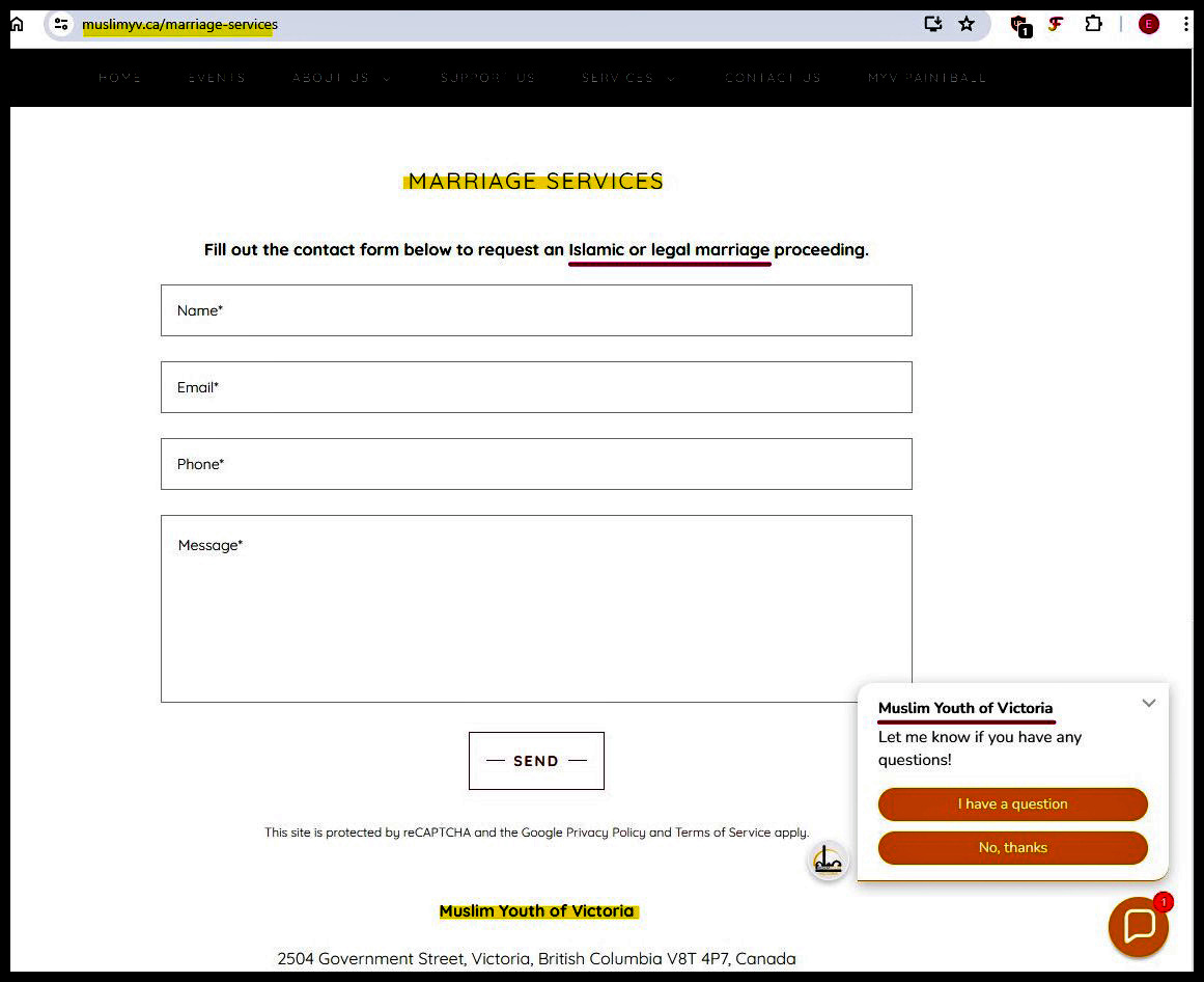 screen shot marriage service application for Islamic OR legal marriage