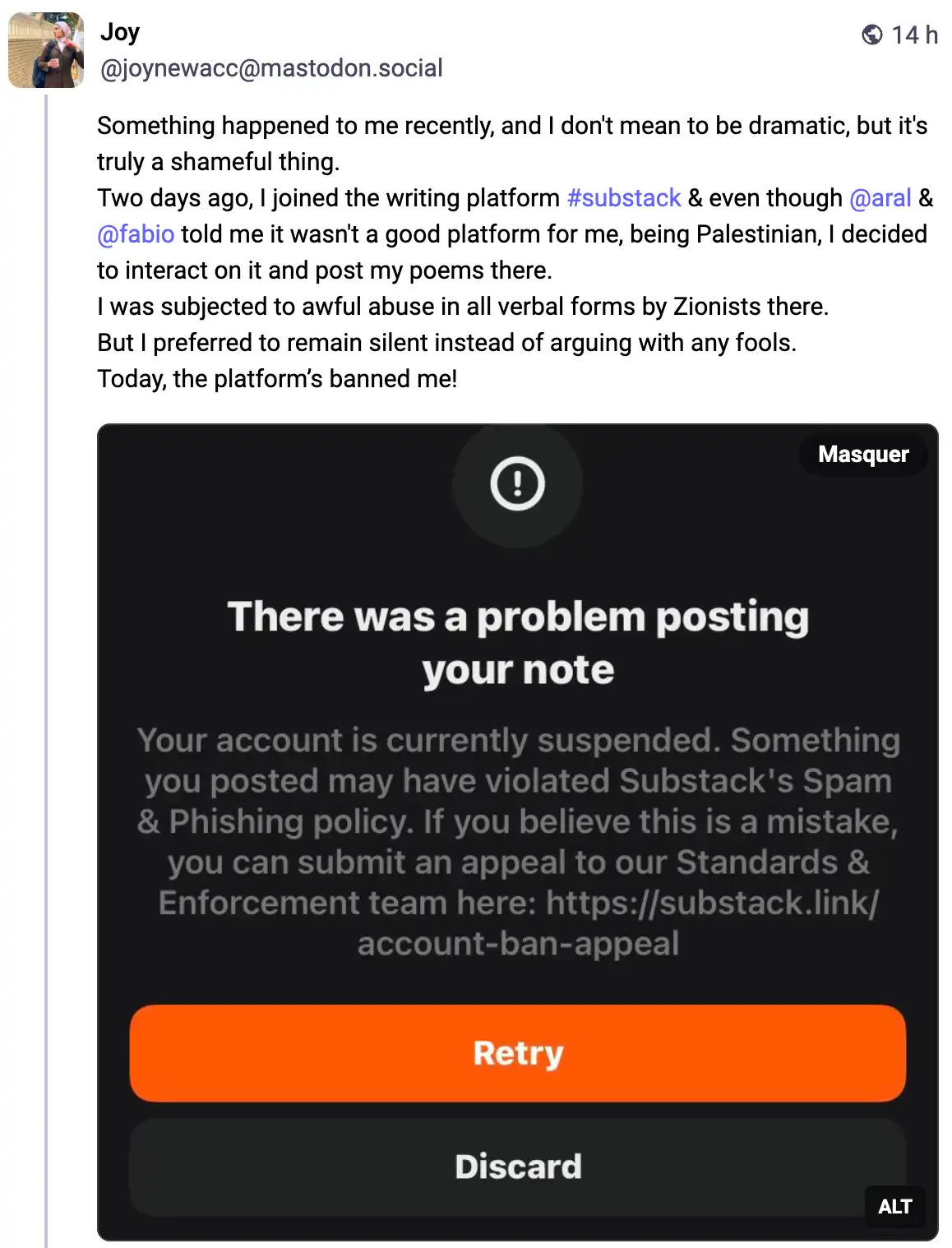Post by Joy on Mastodon