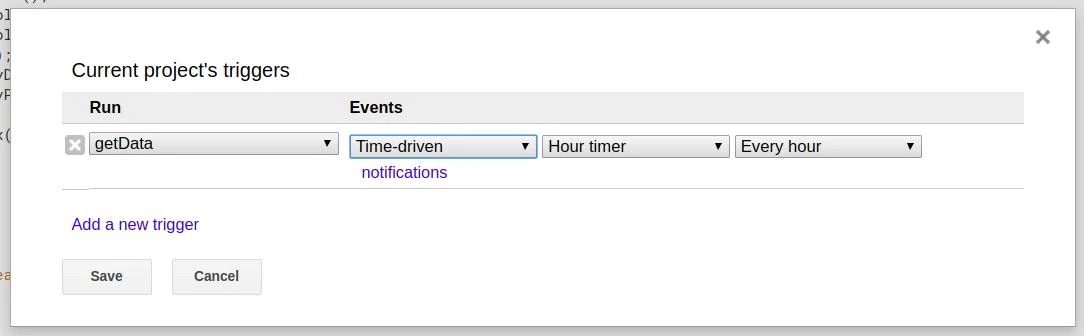 Trigger configured to automatically run the function that updates the spreadsheet with Search Console data.