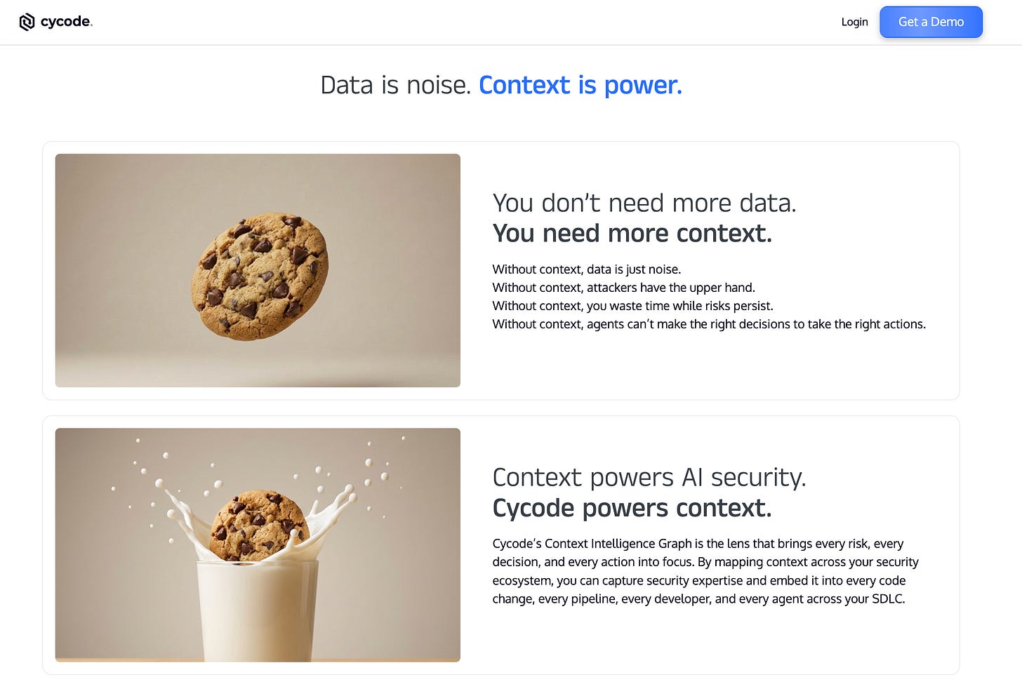 Data is noise. Context is power. section of the got context? campaign landing page.