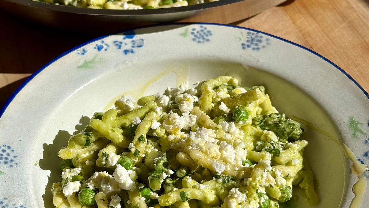 Creamy Greens & Feta Pasta with Broccolini, Butter Beans & Feta