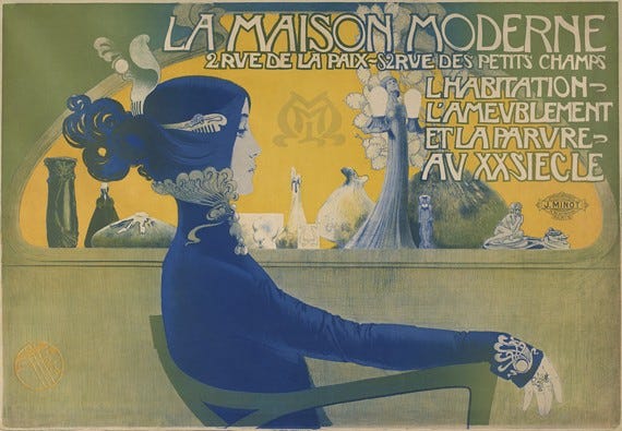 "The Modern House (La Maison Moderne)", 1900, Manuel Orazi, (Italian, active in France, 1860–1934); printed by Affiches Artistiques, J. Minot, French (Paris), active late 19th century, lithograph. Virginia Museum of Fine Arts, Adolph D. and Wilkins C. Williams Fund