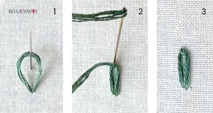 steps making the lazy daisy stitch