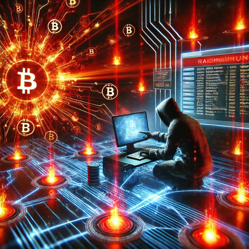 A highly dramatic and visually intense illustration of a cyber attack on cryptocurrency wallets. The image should depict a futuristic hacker using sophisticated malware to drain digital assets from unsuspecting victims. A glowing blockchain network being infiltrated, with ominous red warnings flashing on a computer screen, creating an atmosphere of urgency and cyber warfare.