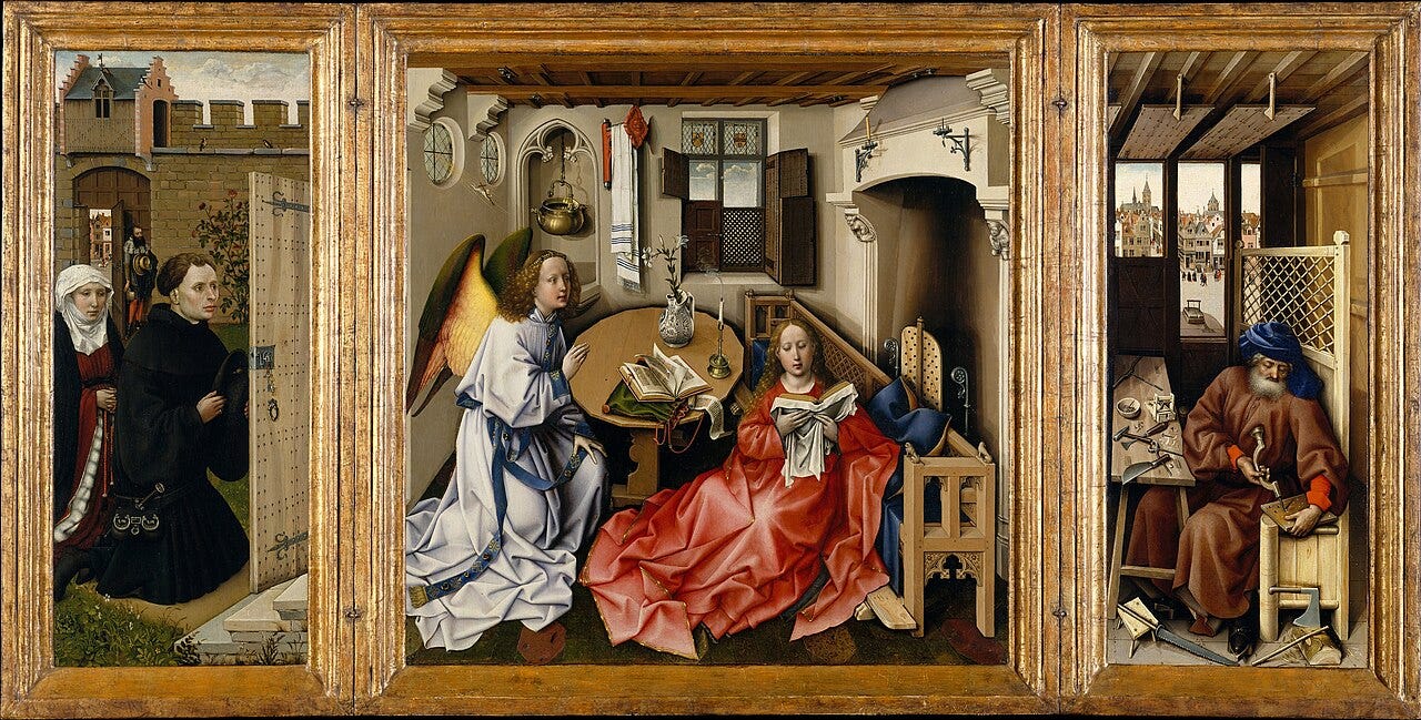 Merode Altarpiece open triptych Merode Altarpiece open triptych