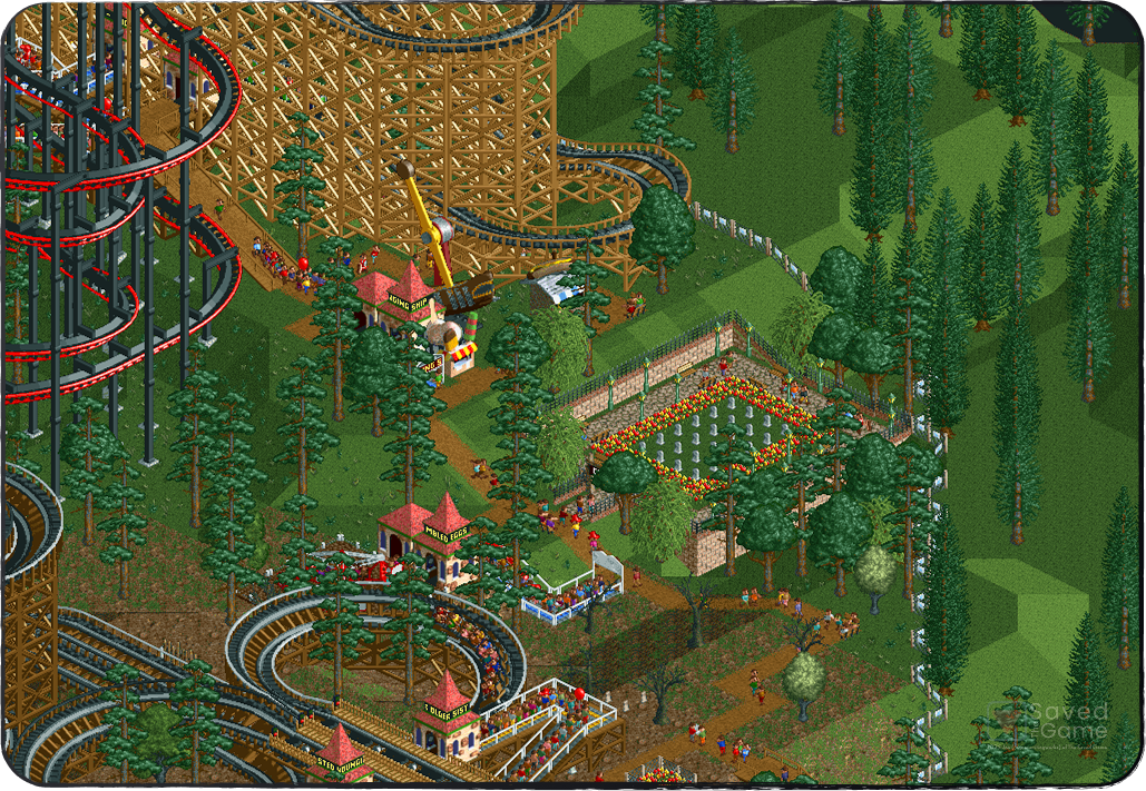 A screenshot showing some gravestones in the game RollerCoaster Tycoon! A screenshot showing some gravestones in the game RollerCoaster Tycoon!