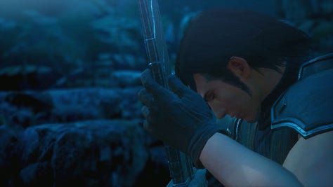 Angeal and Zack praying to the buster sword.