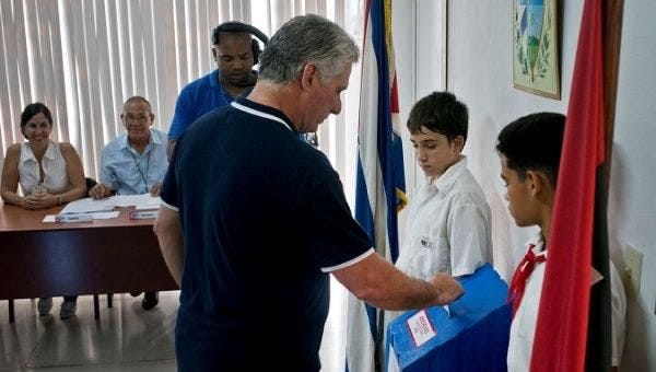 Cuba's President Miguel Diaz-Canel casts his vote during the referendum to approve the constitutional reform in Havana, Cuba, Feb. 24, 2019. Cuba's President Miguel Diaz-Canel casts his vote during the referendum to approve the constitutional reform in Havana, Cuba, Feb. 24, 2019.