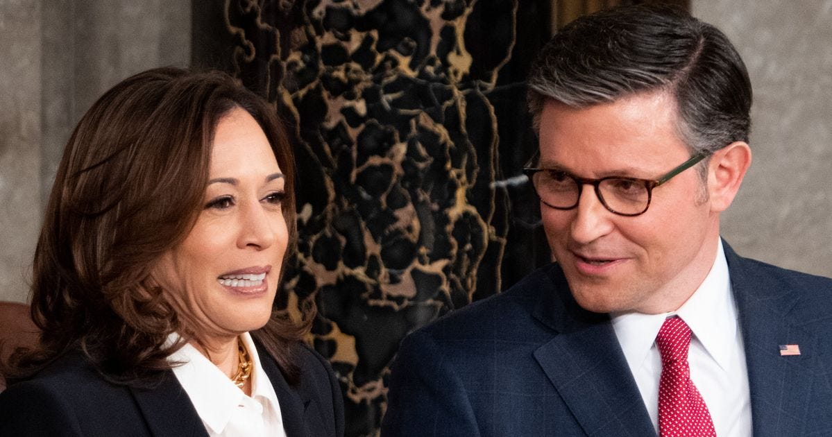 Mike Johnson Had 1 Extremely Awkward Question For Kamala Harris ...