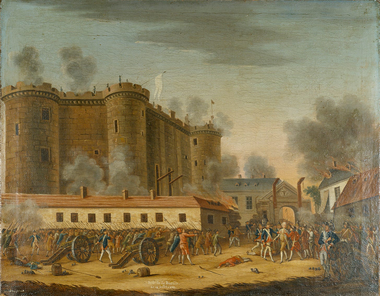 The Storming of the Bastille by Jean-Pierre Houël, 1789. (Photo by Heritage Art/Heritage Images via Getty Images.) The Storming of the Bastille by Jean-Pierre Houël, 1789. (Photo by Heritage Art/Heritage Images via Getty Images.)
