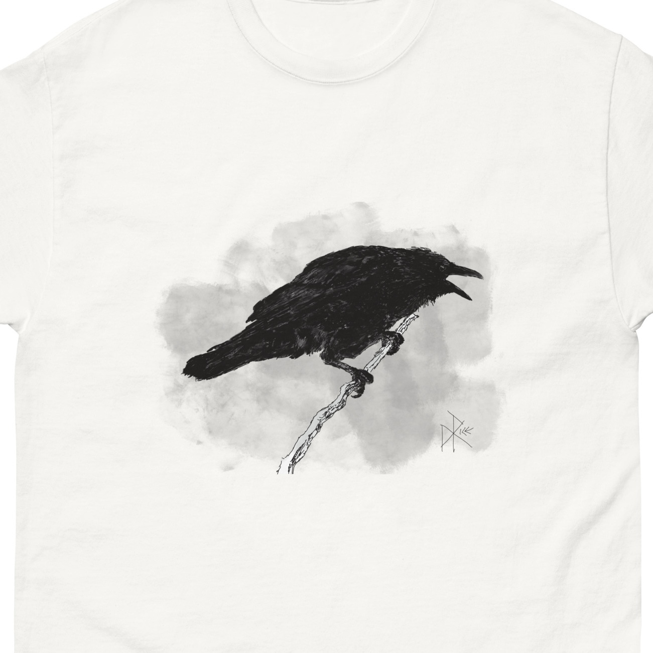 A crow perched on a branch. Sketch art by Don Rice.