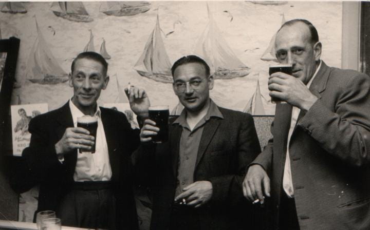 Peter with two friends in a Bradford pub.