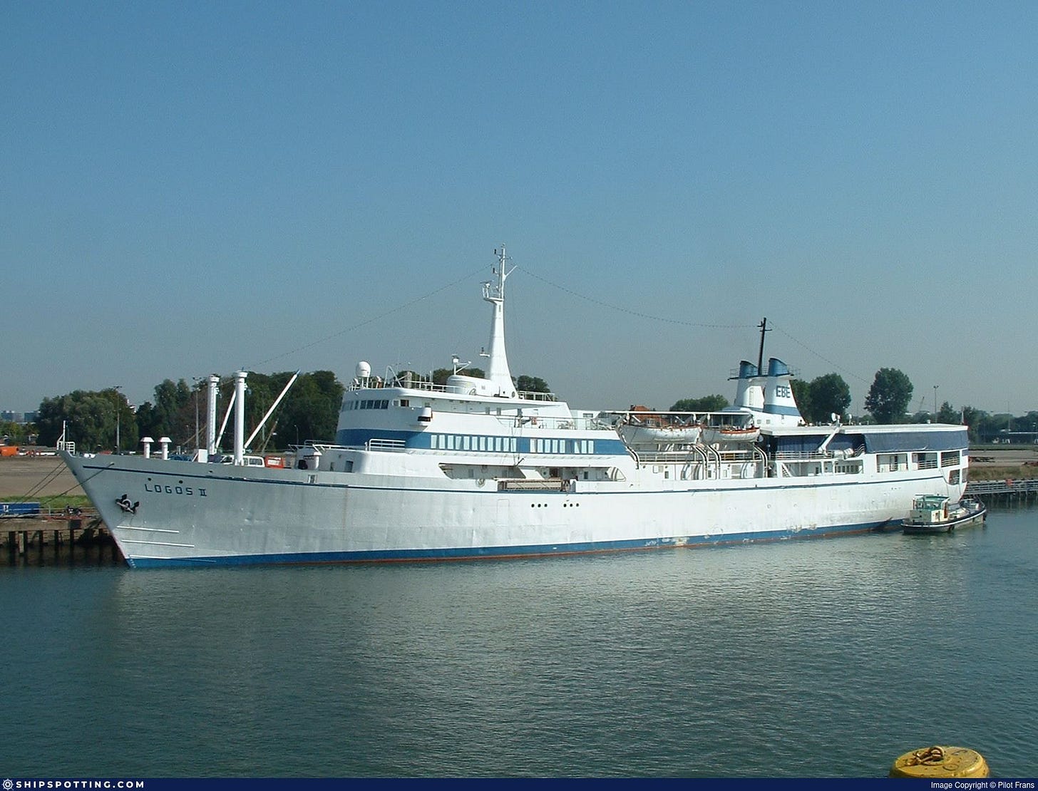 The Logos II ship docked in a port (unsure of which one)
