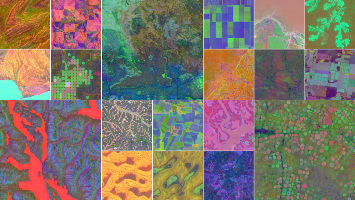 “Composite globe covered with high‑resolution satellite tiles representing continuous, on‑demand Earth mapping.”