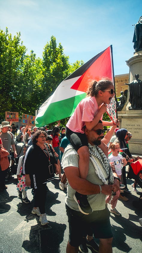 Selection of nine images taken at a Rally for Palestine on Kaurna Country