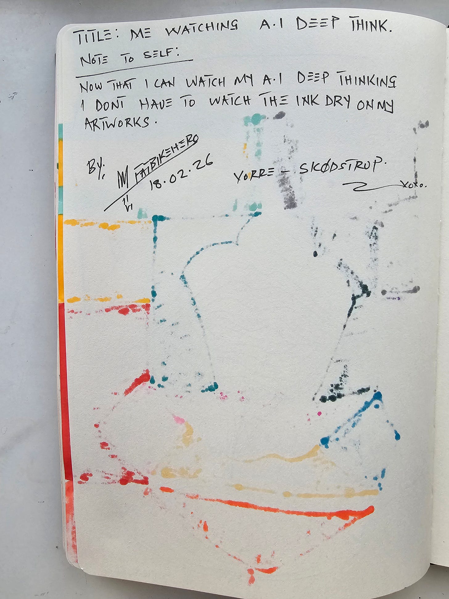 Handwritten manifesto page explaining the concept of watching AI deep thinking instead of watching ink dry.