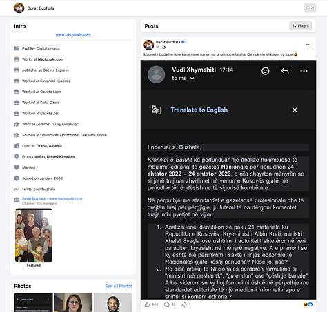 Berat Buzhala dhe komentuesit në postimin e tij në Facebook.