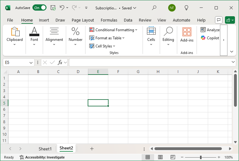 A blank worksheet in Excel