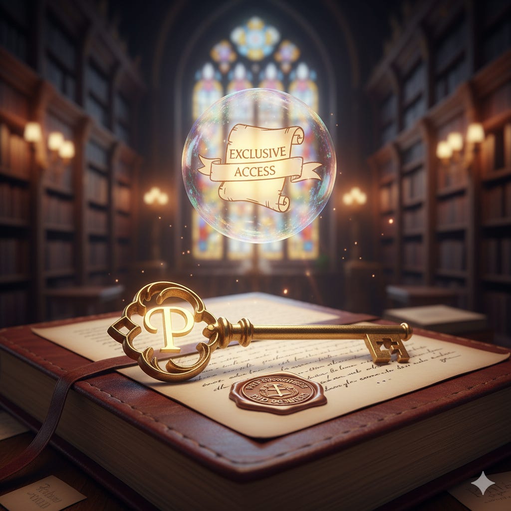 a magical bubble labeled "exclusive access" (writing help for older writers)