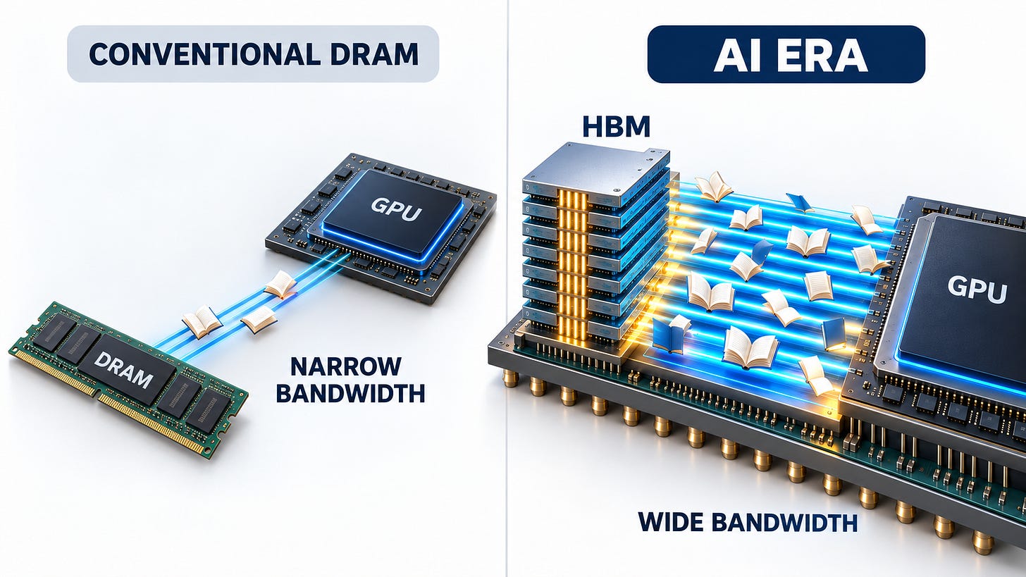 Bandwidth of conventional DRAM versus HBM Bandwidth of conventional DRAM versus HBM
