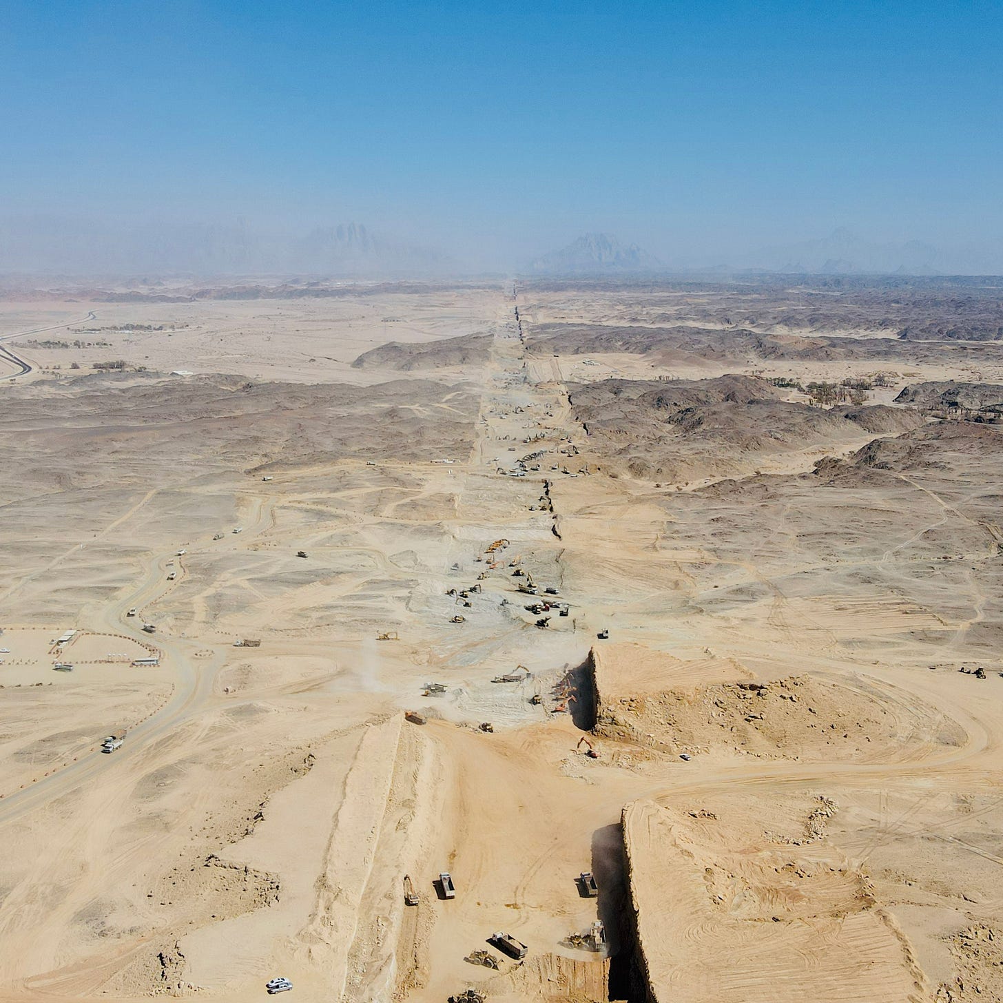 Drone footage reveals The Line under construction in Saudi Arabia Drone footage reveals The Line under construction in Saudi Arabia