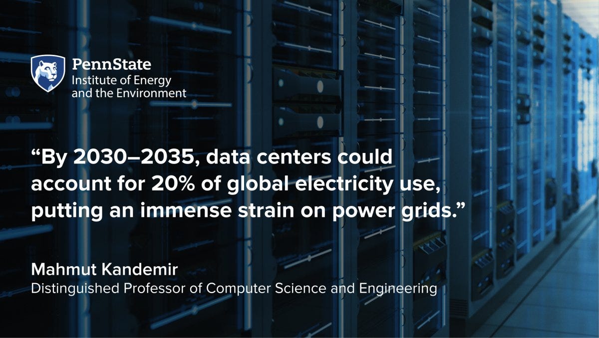 Graphic from Penn State University, 20 percent growth of data centers by 2030 or 2035. Graphic from Penn State University, 20 percent growth of data centers by 2030 or 2035.