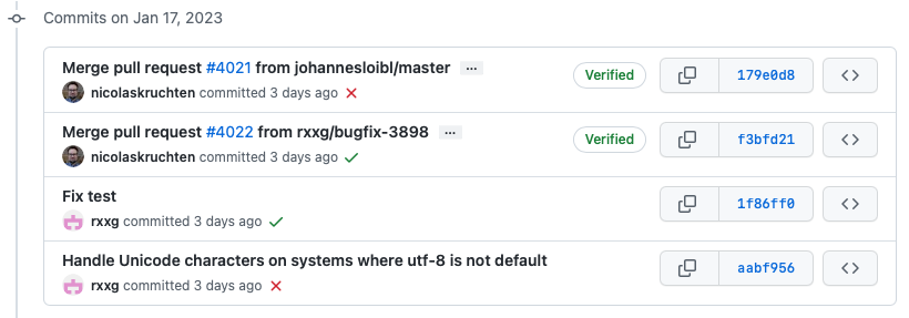 List of recent commits made 3 days ago. List of recent commits made 3 days ago.