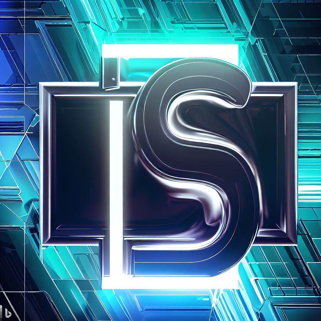 Logo style, futuristic digital art with solar panels background. Letters "IS" Logo style, futuristic digital art with solar panels background. Letters "IS"