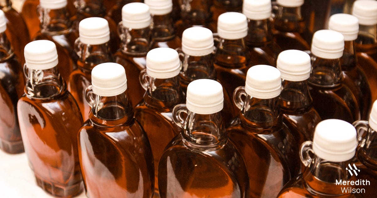 Bottles of Meredith's maple syrup Bottles of Meredith's maple syrup