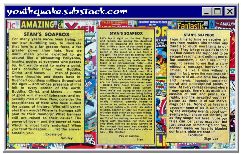 Stan's Soapbox/Youthquake edit. Stan's Soapbox/Youthquake edit.