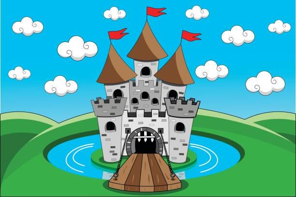 Château De Dessin Animé Avec Pont Levant Vers Le Bas De La Porte Ouverte Et  Douves Vecteurs libres de droits et plus d'images vectorielles de Château -  iStock